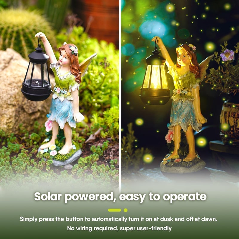Pohabery Fairy Garden Statue Solar Garden Fairy with Lantern Light Outdoor Decoration Waterproof Solar Sculpture for Patio Yard Lawn Gift for Mom Grandma - Image 2